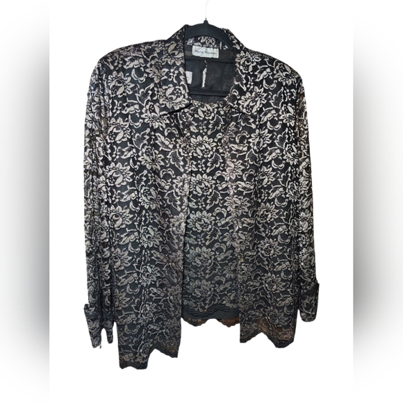 Rena Rowan Vintage Black and Silver Floral Blazer And Blouse - Picture 2 of 12